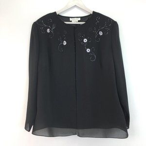 Adrianna Papell Evening Black Sheer Cardigan Blouse Embroidered‎ 2 Piece Sz 1X